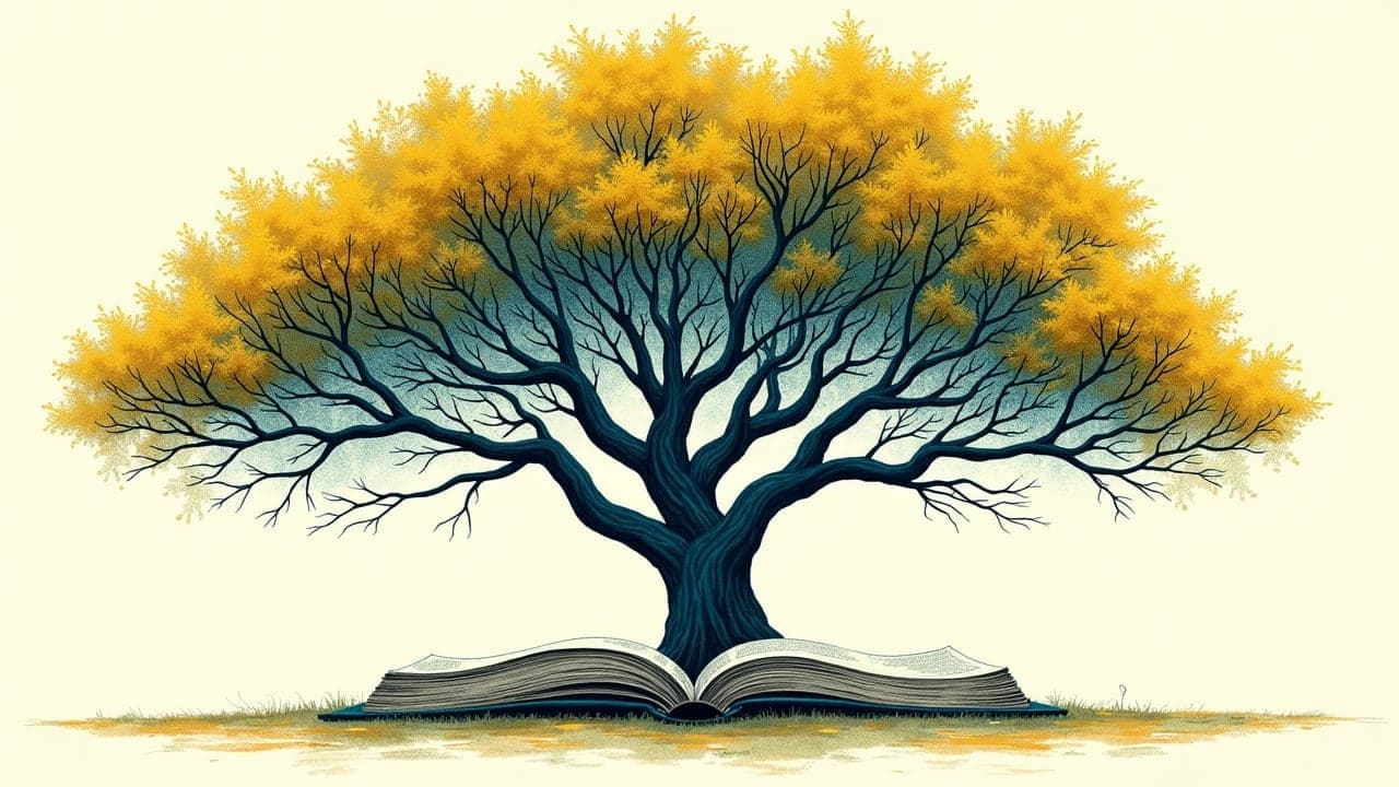 A tree drawn as an open book with branches spreading outward