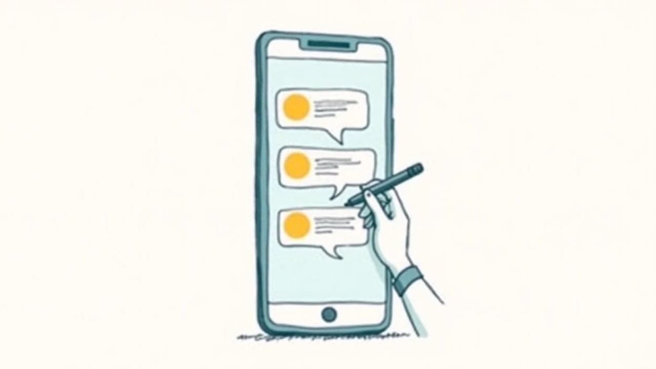 A smartphone showing chat bubbles with a pen correcting a line of text