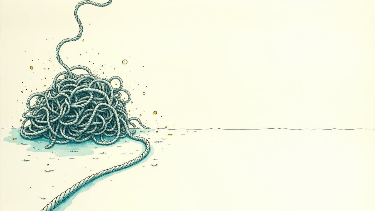 A tangle of rope resolving into one straight neat line