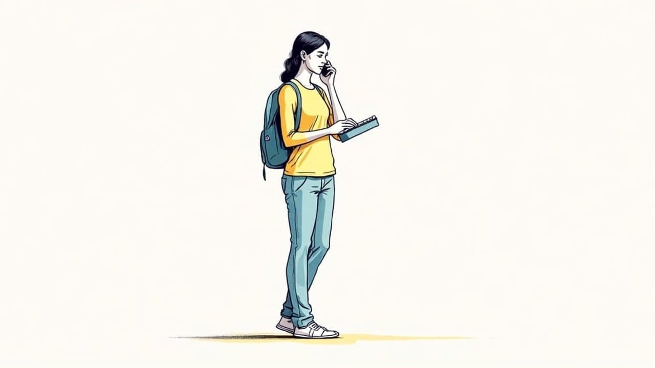 A woman holding a mobile phone to her ear with a notepad in her other hand