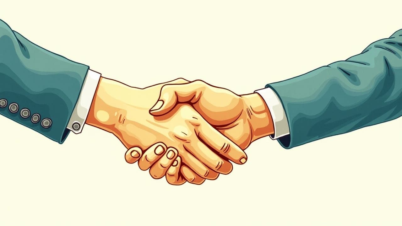 Two hands meeting in a warm handshake